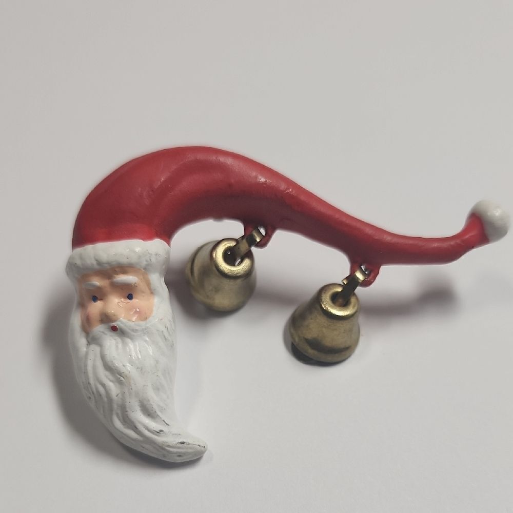 Vtg Ringy Dingy Santa Claus Bells Christmas Holiday Brooch Pin